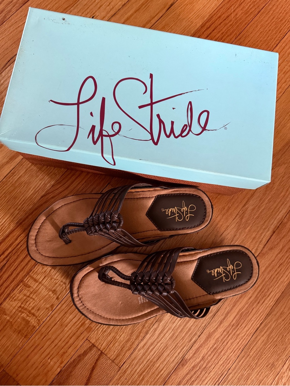 Life Stride Brown Braided Thong Sandals
